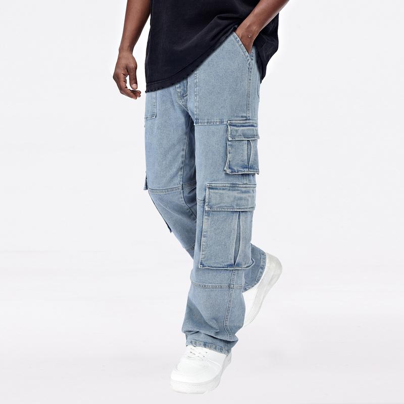 GINGTTO Men's Jeans Stretch Baggy Wide Leg Denim Pants Hip Hop Streetwear Carpenter Jean with Cargo Pockets