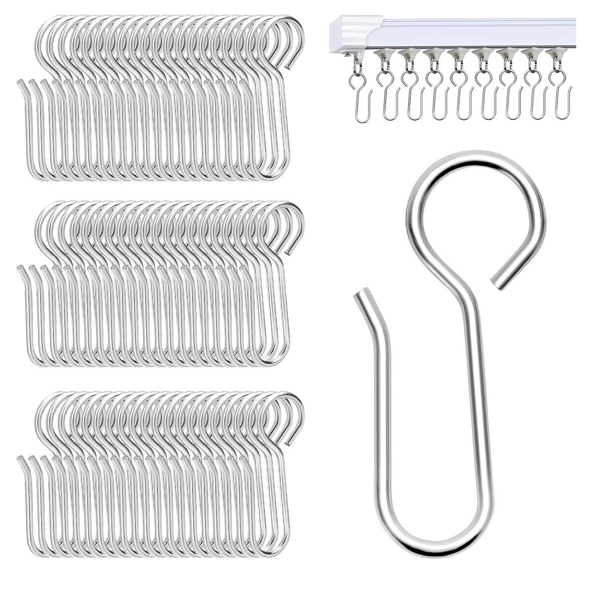 50pcs Small Curtain Track Hooks, S Shaped Short Drape Pins, Flexible Ceiling Curtain Track Rollers, Metal Rod Clips Holder - Silver Color