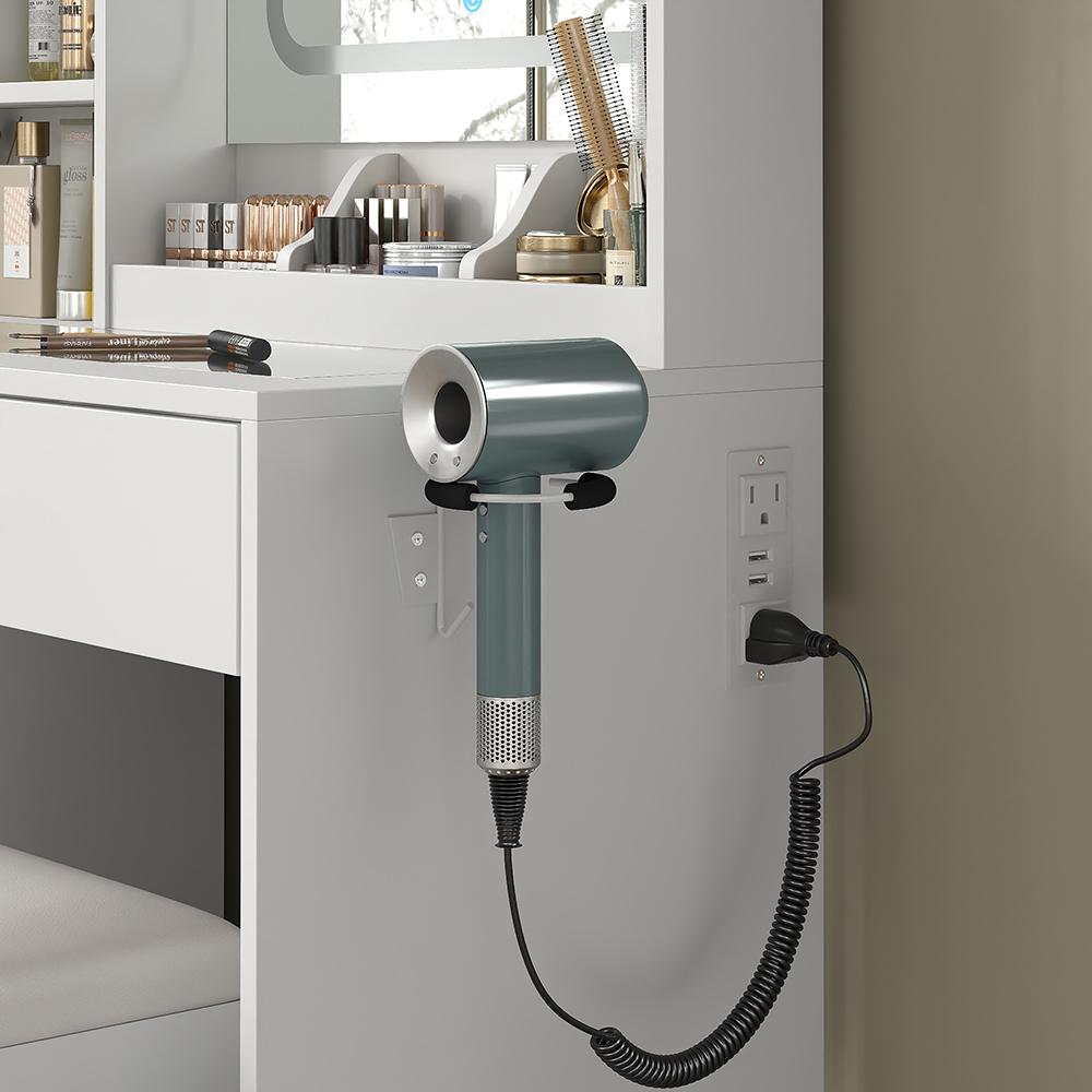 FUSOU 72‘’ Tall Multi Space Vanity Desk with Mirror and Lights, Makeup Vanity with Drawers & Storage Stool, Makeup Desk with Glass Top & Power Outlet, Dressing Table for Bedroom, White