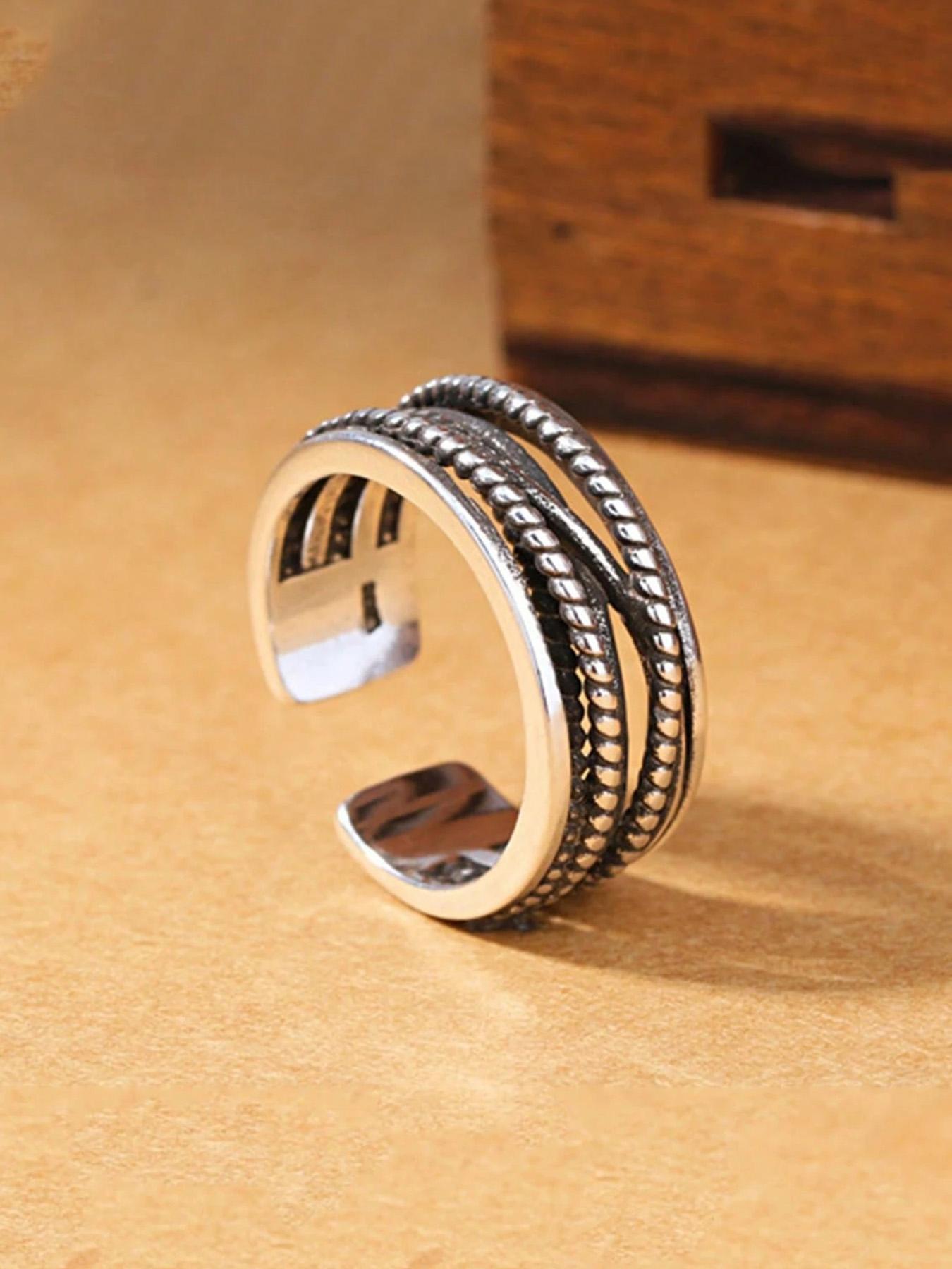 Vintage Royal Style Thumb Knitted Multi-Layer Open Ring, Copper Chain, Adjustable & Rugged Design, Casual Jewelry for Women