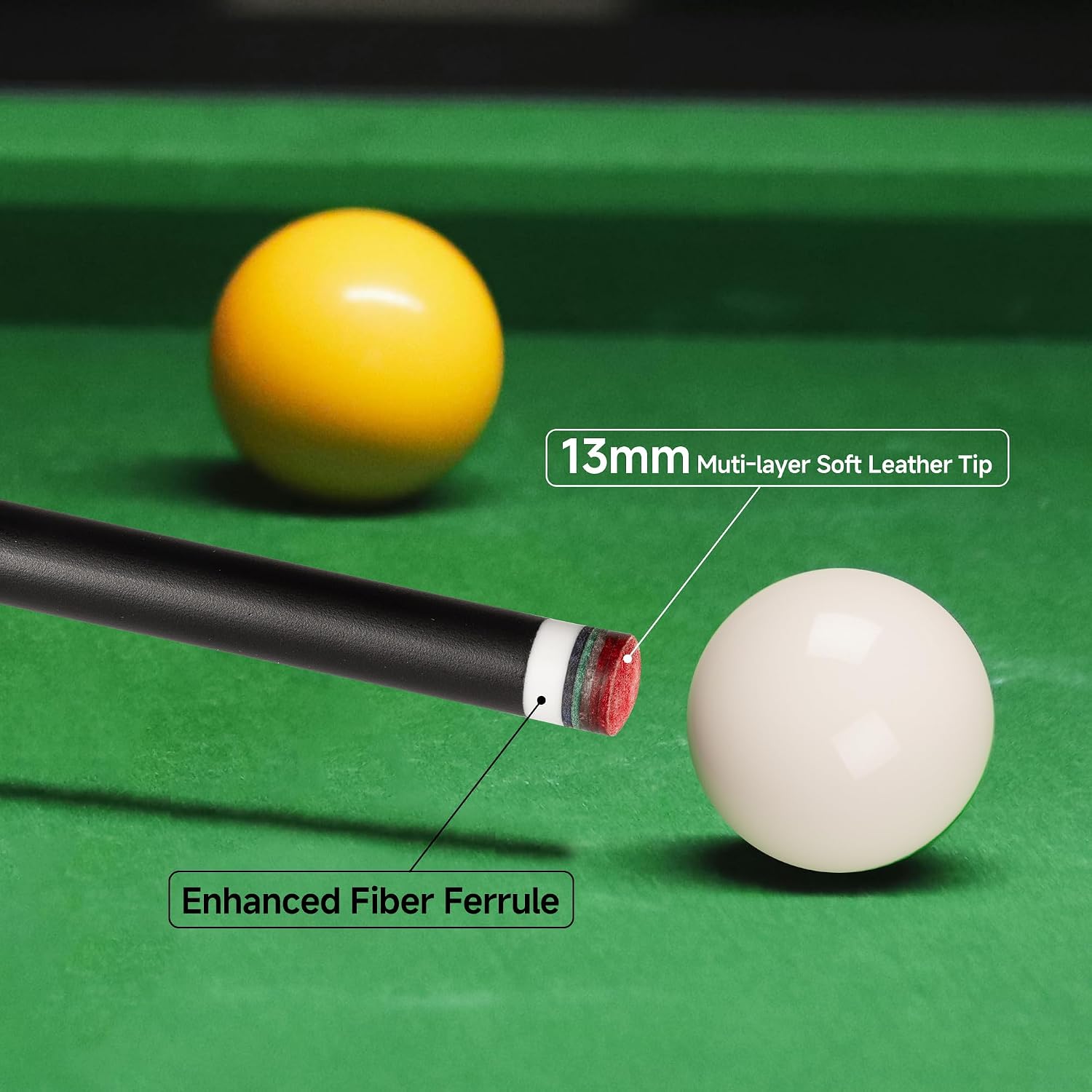 Fiberglass Pool Cue 58" Professional Pool Stick 12.7mm 4-Layer Tip Low Deflection Cue Stick, 3 * 8/8Joint Pin, Ultra-Smooth, Billiard Cue Sticks