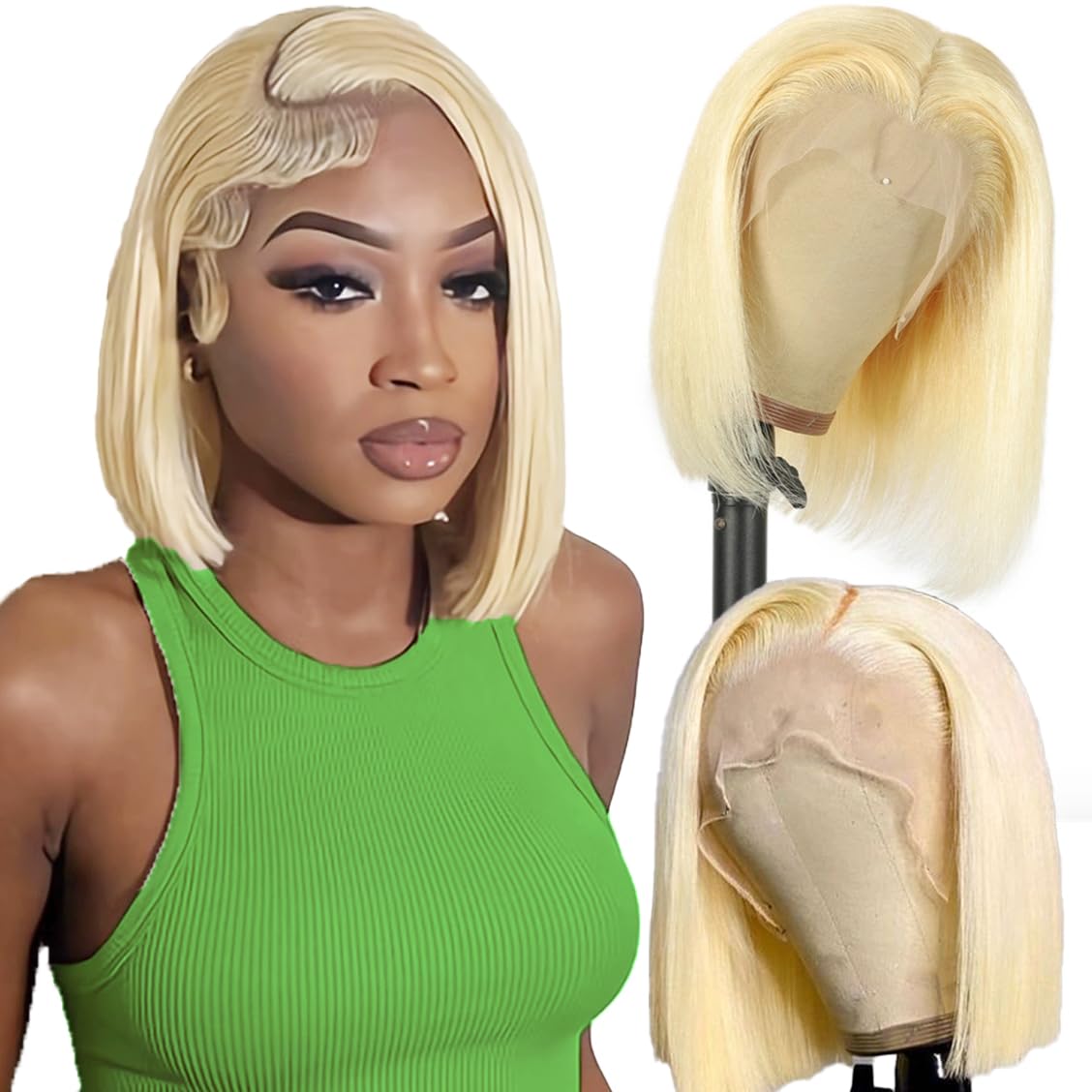 613 blonde frontal wig blunt cut bob 613 Blonde Color Bob Wigs Human Hair Lace Front Wigs Short  main image 4
