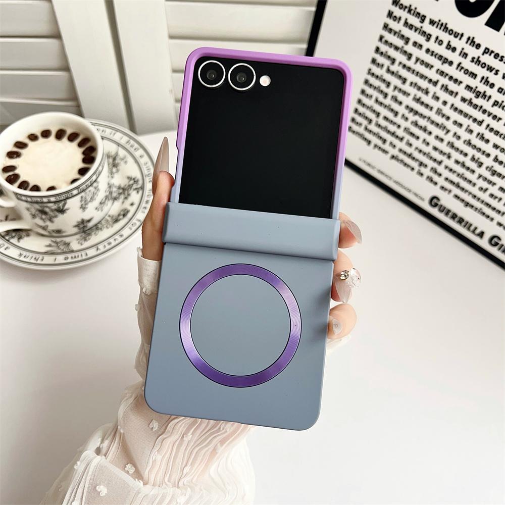 Gradient CD Pattern Phone Case for Samsung Galaxy Z Flip7/6/5/4/3, Wireless Charging Compatible, Hinge Protection, Anti-Slip Foldable Case