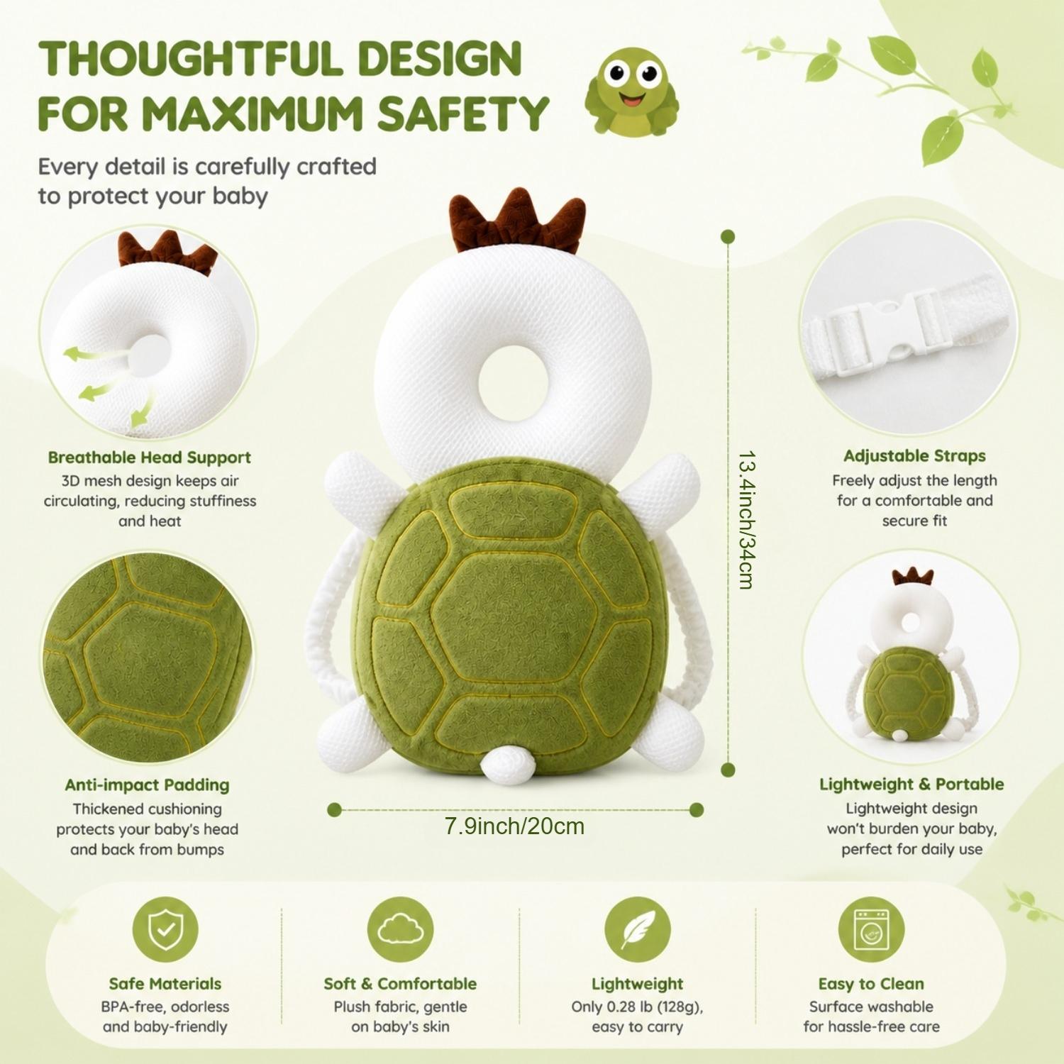 1pc Turtle Anti-Collision Backpack, Outdoor and Home Educational Protective Gear, Cute Turtle Backpack with Cross Strap, Breathable Summer Anti-Fall Pad for Early Education Materials for Walking Practice