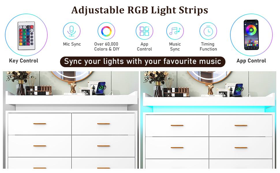 Modern 8-Drawer Dresser with LED Lighting and Charging Station, Stylish Chest of Drawers for Bedroom, Living Room, Entryway, and Hallway (Black)