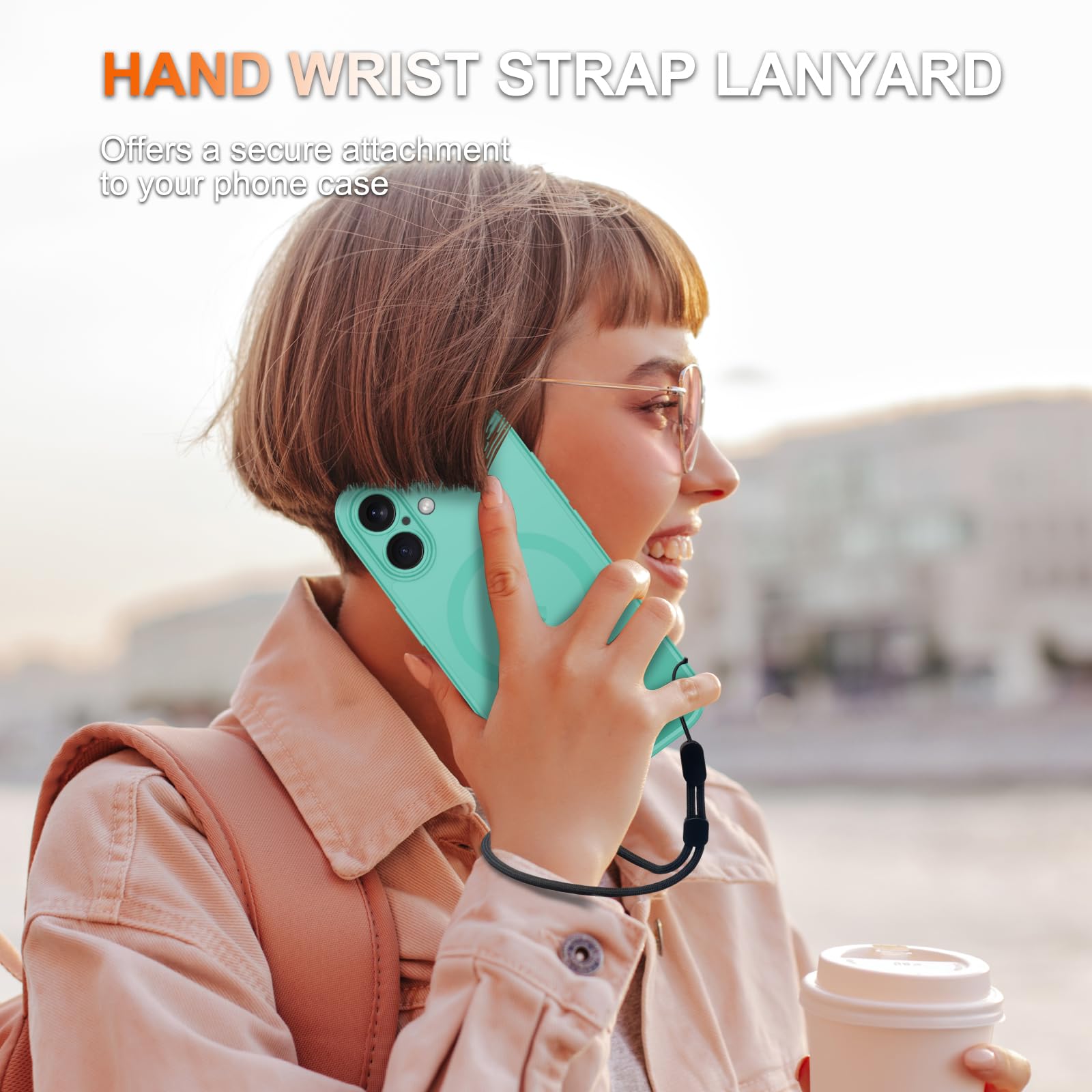 Magnetic for iPhone 16e/17e Case,with Screen Protector+Wrist Strap,Compatible with MagSafe,Camera Protection,Military Grade Drop Protection,Slim Translucent Matte Phone Cover,Turquoise
