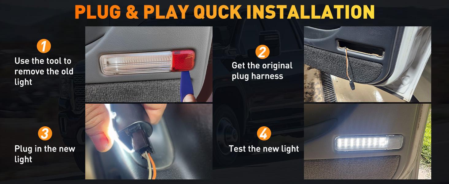 Nilight 2PCS LED Interior Door Panel Light Courtesy Lights White Beam Plug and Play Compatible with Chevy GMC C/K Silverado Sierra 1500 2500 3500 HD Suburban Cadillac Escalade Hummer