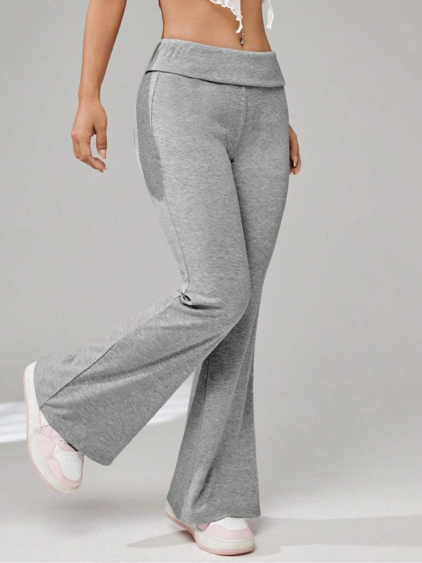 Women's Plain Sporty Casual Fitted Flare Pants, Thin Ribbed Long Pants for Sports Home Leisure, All Seasons Fashion, Flared Women's Plain Sporty Casual Fitted Flare Pants, Thin Ribbed Long Pants for Sports Home Leisure, All Seasons Fashion, Flared