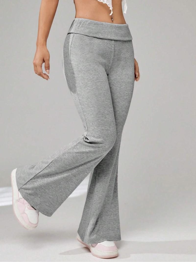 Women's Plain Sporty Casual Flare Pants, Thin Ribbed Long Pants for Sports Home Leisure, All Seasons Fashion