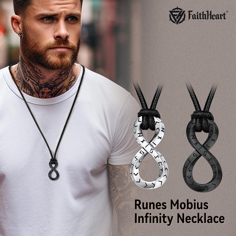 FaithHeart Mobius Rune Necklace Viking amulet with Rune Symbol for Men and Women