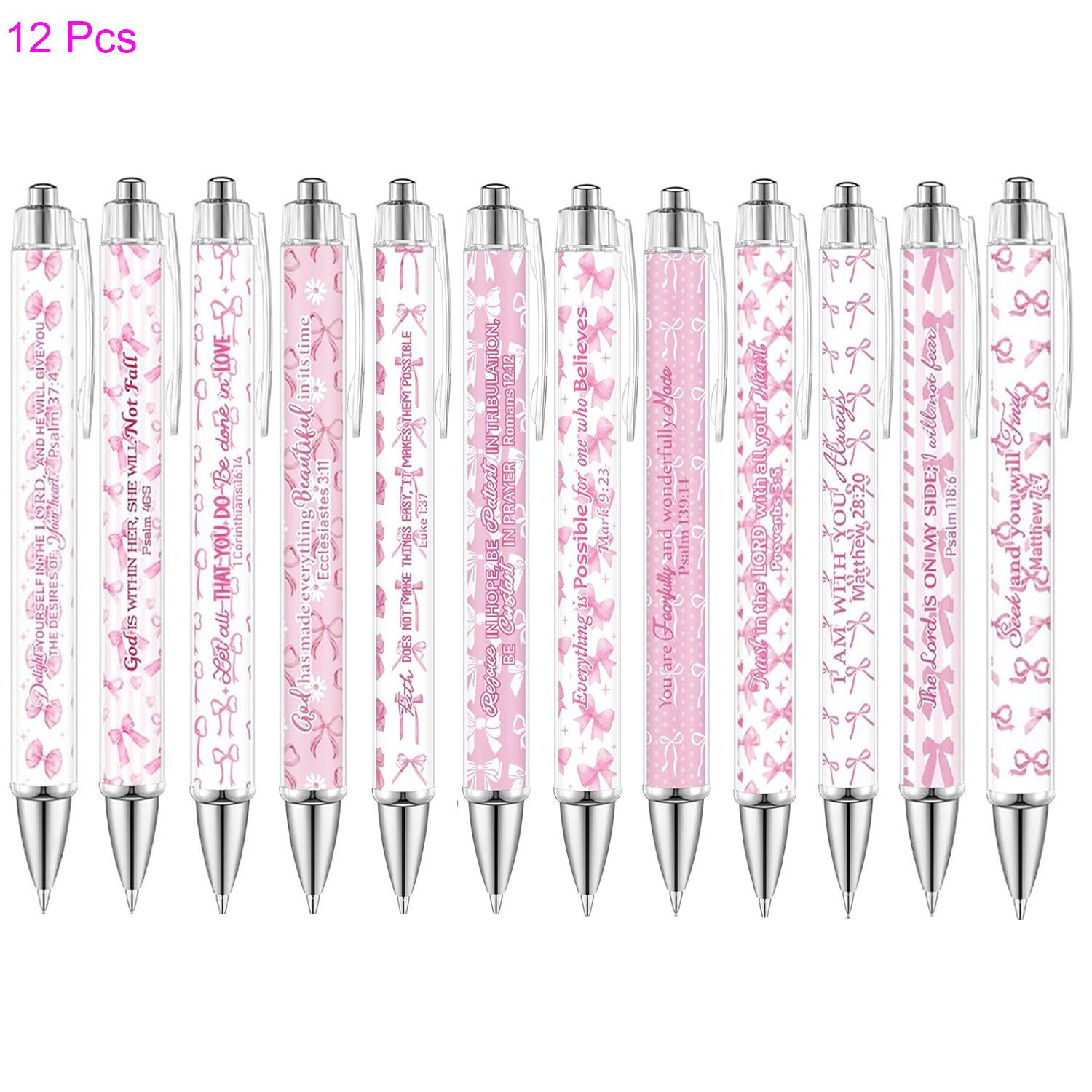 12/24 Pcs Christian Ballpoint Pens Bulk, Black Ink Ballpoint Pen, Christian Gift Pens, Inspirational Quotes Pink Bow, Smooth Writing Pens, for Office Supplies, Gift Pens, Colleagues, Teachers