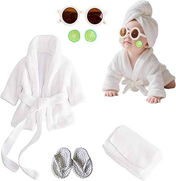 Newborn Photography Props Bathrobe Outfits Girl Baby Robe Bath Towel Costume Sets 0-4Months(Pink)