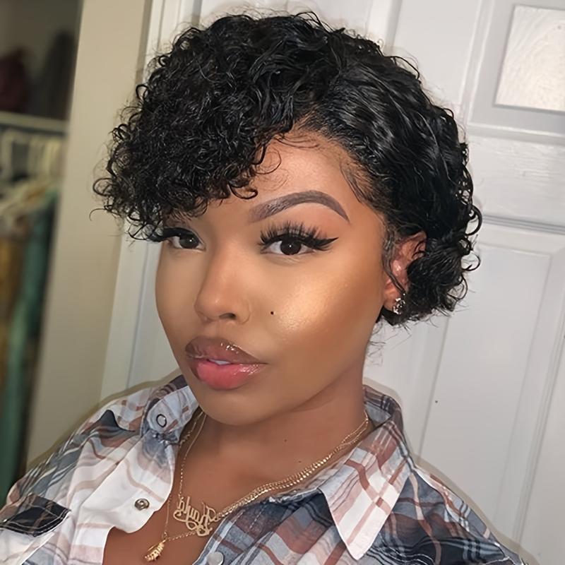 Cikana Hair Pixie Cut Deep Curly Human Hair Wigs Short Bob Wigs Wave Transparent 13x4x1 T part lace closure Wigs For Woman Brazilian 150%