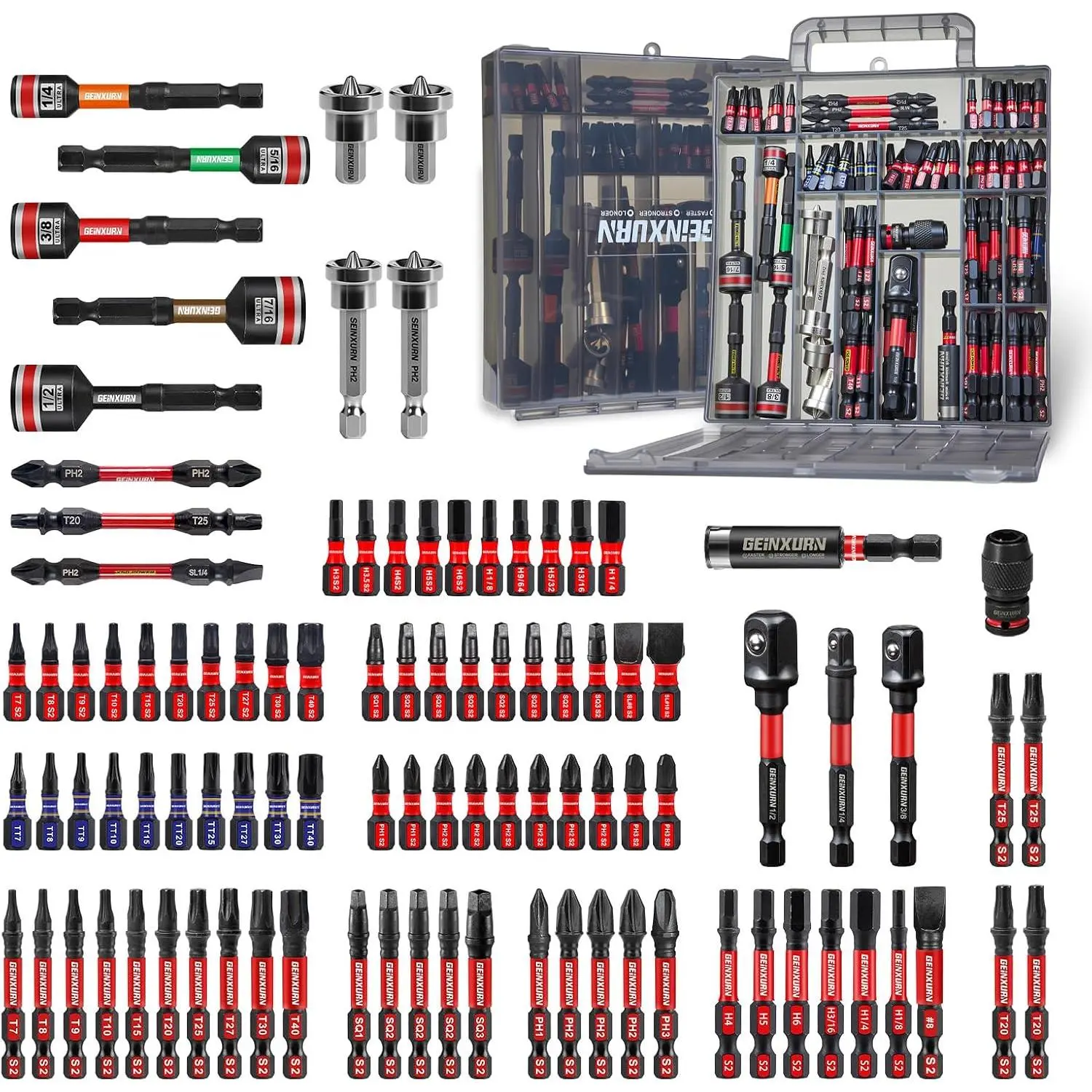 98Pieces 1”/2” Impact Screwdriver Bits Set, Magnetic S2 Steel (Phillips/Slotted/Square/Torx/Hex/Security Torx) Driver Bits Tips,Impact Bit Holder and Nut Driver with Grey Storage Box Case