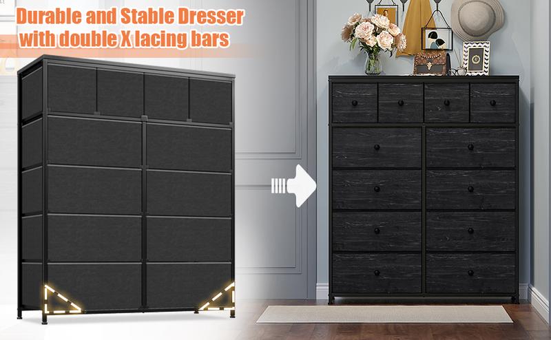 Raybee Furniture Dresser for Bedroom with 12/16 Drawers, Fabric Bedroom Dresser with Drawer Organizer, Storage Organizer Unit with Fabric Bins for Closet, Living Room, Hallway