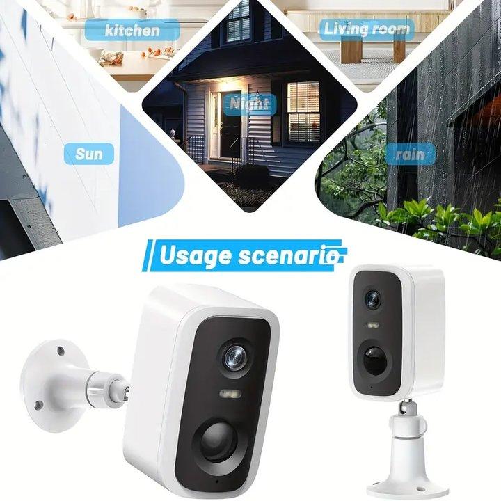 Solar Security Camera Outdoor, Wireless Battery Home Indoor Camera, Solar Panel Autonomous, 360° 2K Full Color Night Vision, PIR Alarm