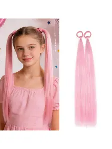 2 Pack 30 Inch Straight Ponytail Wigs with Elastic String Connector, Colorful Synthetic Fiber Boxing Braid 100g Long Straight Hair for Girls Party Hairstyles, Versatile and Easy to Wear