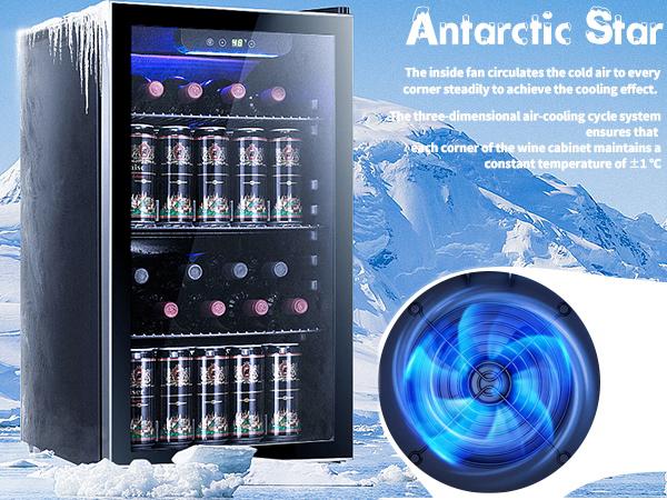 Antarctic Star Beverage Refrigerator Cooler 0.64-4.5Cu.ft 24-145 Can Wine Cooler Cabinet Mini Wine Cellar Beer Soda Clear Glass Door Bar Fridge Quiet Compressor Adjustable Temp Freestanding Indoor Use for Home Office Bar Freezer Box Durable