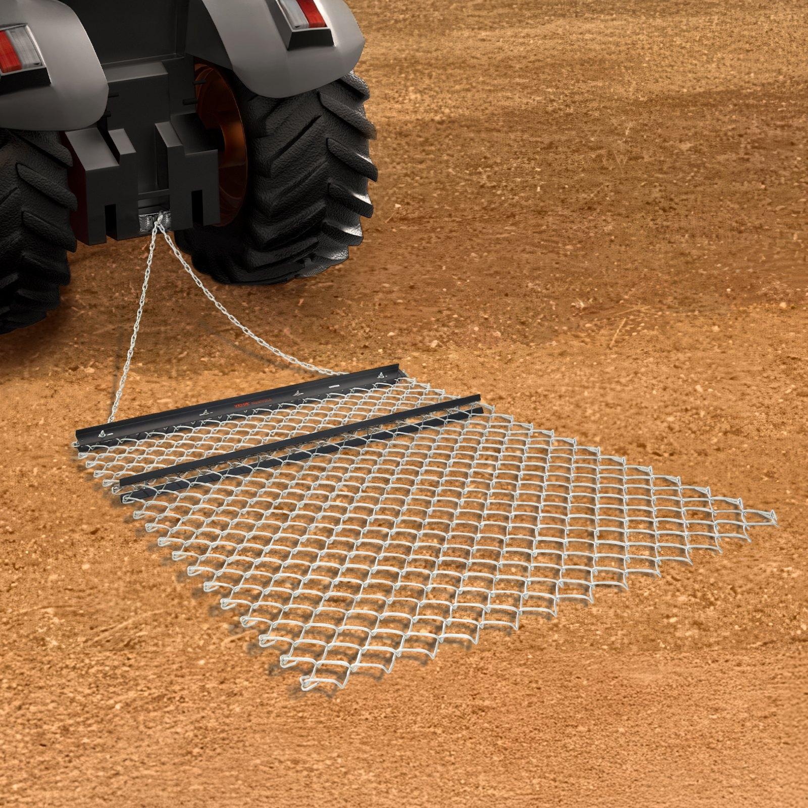 VEVOR Drag Harrow, 4 x 5 ft Chain Harrow - Made from Q235 Steel, UTV Tractor Attachments for Landscape Leveling or Sod Prepping, Durable Harrow Rake for Gravel Driveway, Farm Field Garden Black