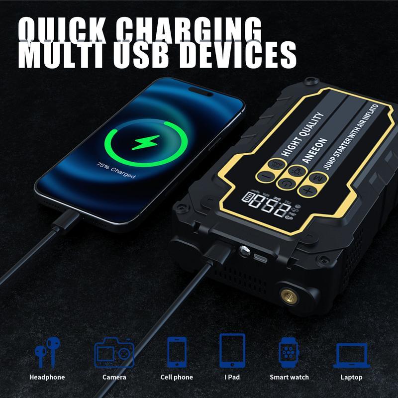 Portable Car Jump Starter with Air Compressor, 3000A 12V Lithium-Ion Battery, Automatic Shut-Off Tire Inflator, Model X49S