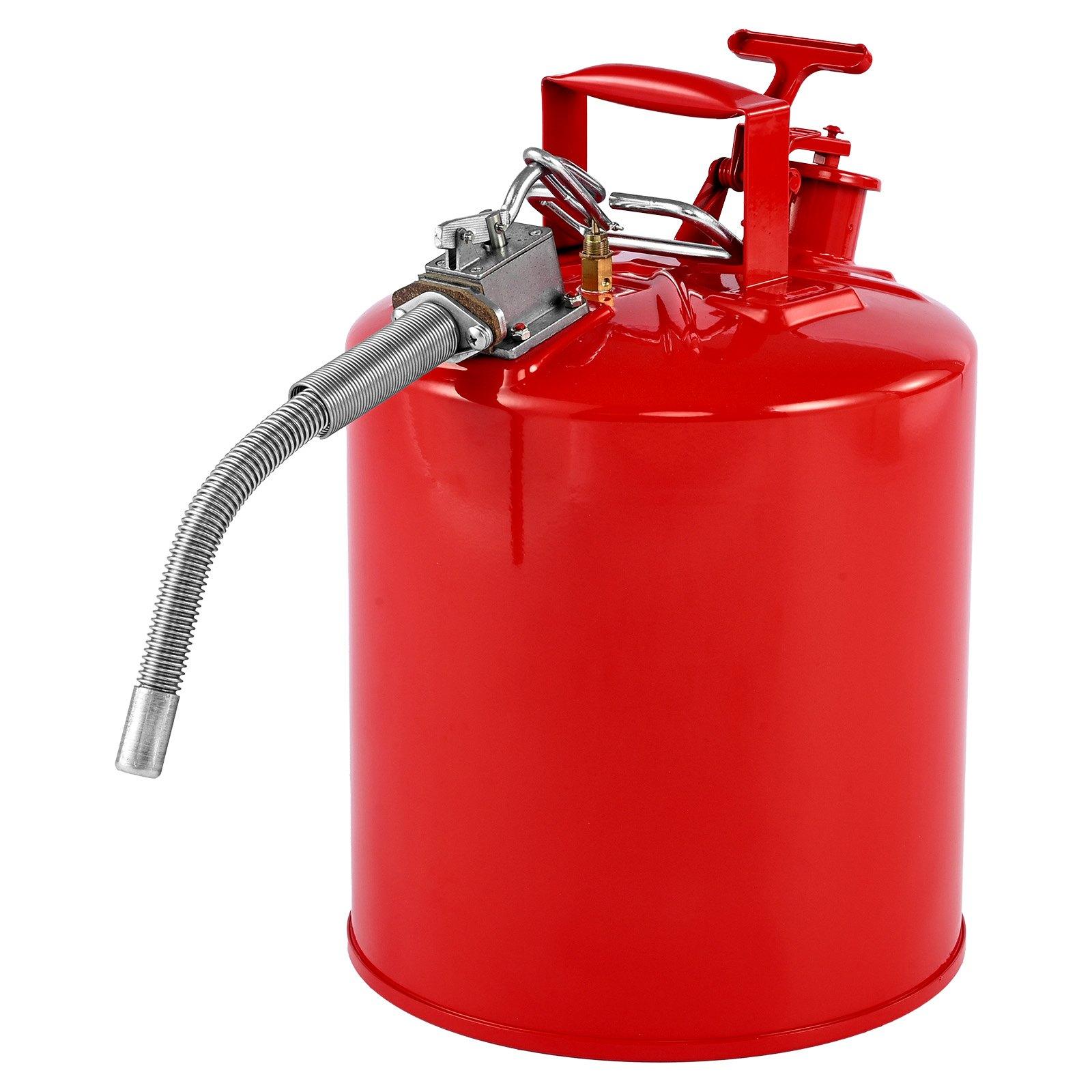 VEVOR Safety Gas Can, 5 Gallon Type II Red Safety Can for Gasoline with Stainless Steel Flame Arrester, Self-Closing Lid & Flexible Metal Spout, Carbon Steel Flammable Storage with Ergonomic Handle