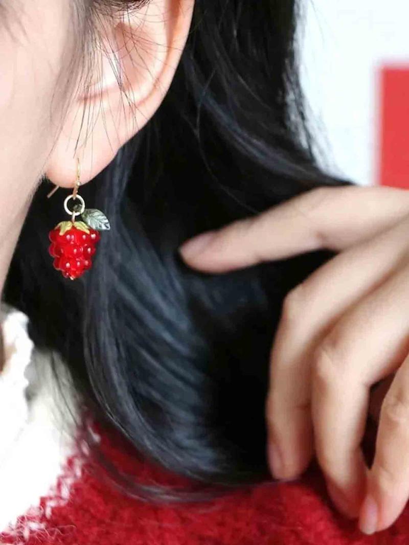 Women's Raspberry Fruit Dangle Earrings Set, Fashionable Sweet Design, Party & Vacation Style, Unique Women's Jewelry Accessories