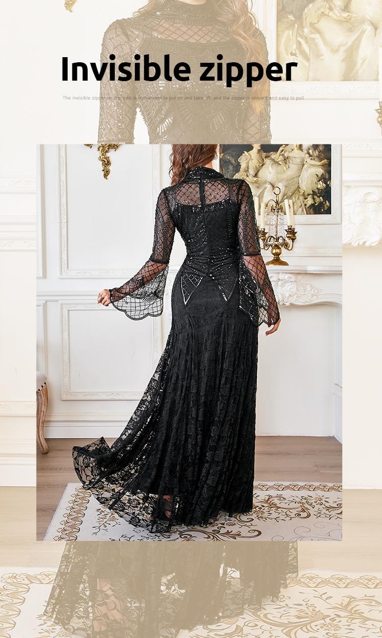 Celesmeety Spring 2026 Women's Floral Slim Fit Long Dress, Elegant Mesh Long Sleeve Formal Wear Wedding Guest Evening Gown, Fashionable and Comfortable