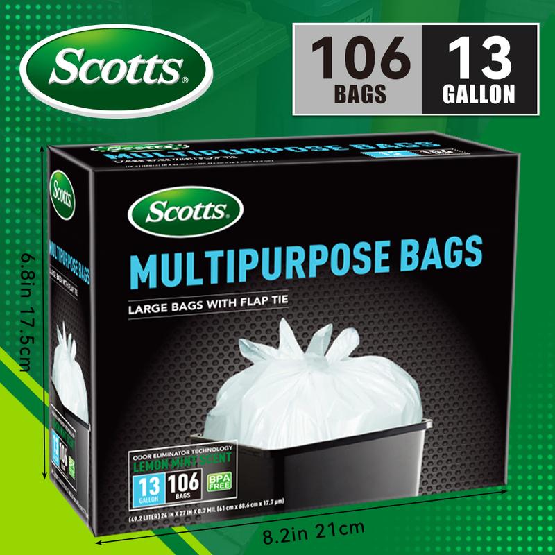 Scotts 13 Gallon Boxed Disposable Non Tear Puncture Tear Resistant Trash Bags, Deodorization And Odor Absorption Technology Kitchen Garbage Bags, Fresh Clean Scent With Lemon Scent,Multipurpose Easy To Usedrawstrings More Durable