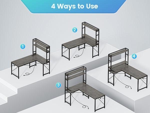 Sikaic 45.3 inches LED Reversible L Shaped Gaming Desk with Hutch Power Outlet Storage Shelves and Hooks Furniture Table Modern Ergonomic Computer Monitor Stand Dual Monitor Stand Sikaic 45.3 inches LED Reversible L Shaped Gaming Desk with Hutch Power Outlet Storage Shelves and Hooks Furniture Table Modern Ergonomic Computer Monitor Stand Dual Monitor Stand