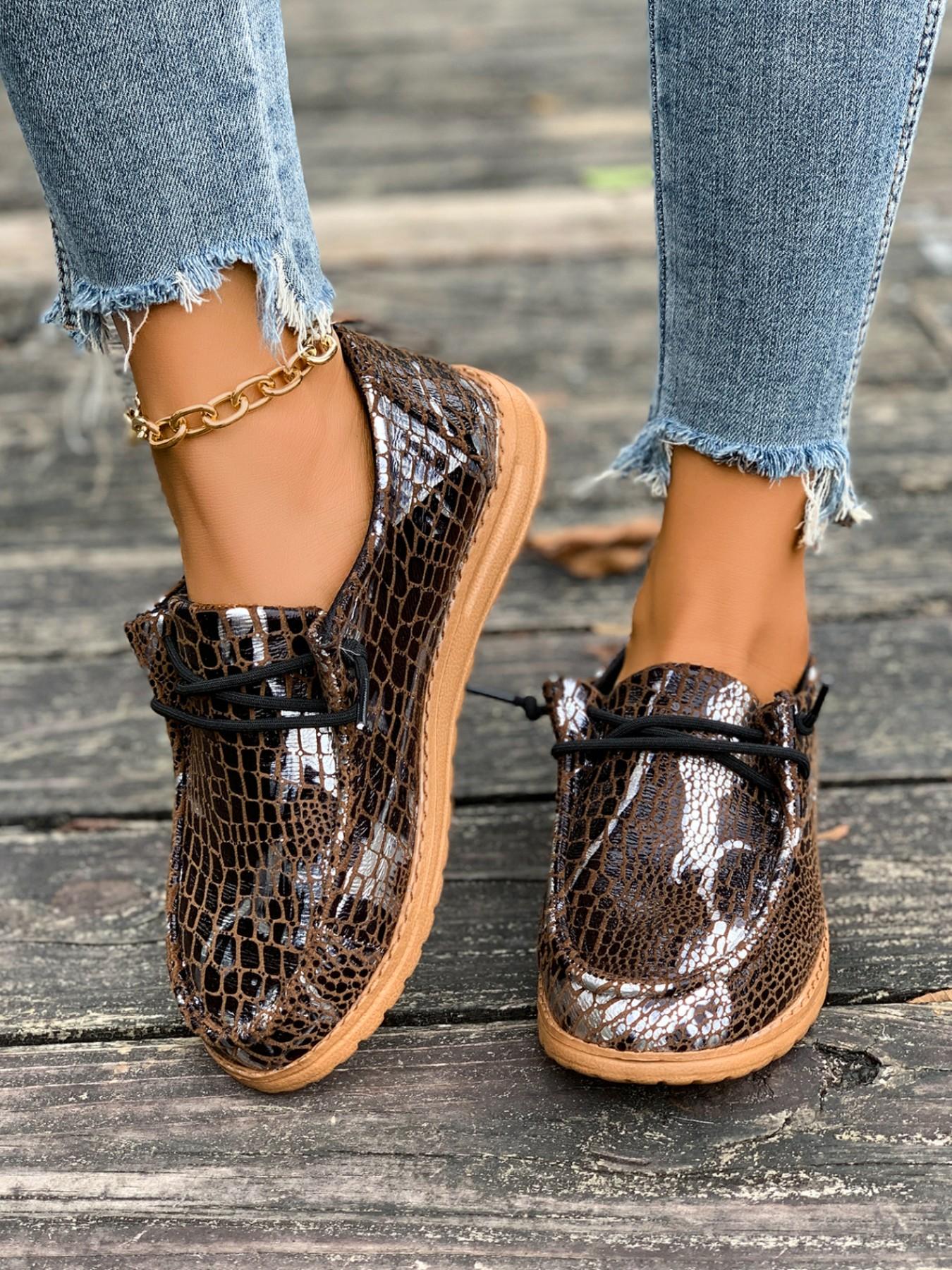 Women's Ethnic Style Patchwork Print Thick Sole Casual Shoes, Lace-Up Retro Versatile Loafers, Comfortable and Stylish Footwear