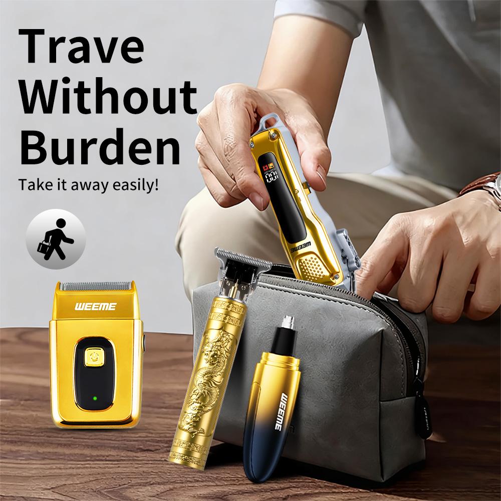 Weeme Men's Electric Hair Trimmer Set, Beard Trimmer Kit, Home Use, T-Shape Trimmer, Electric Razor, Nose Hair Clipper, Travel Portable, Cordless Rechargeable Trimmer