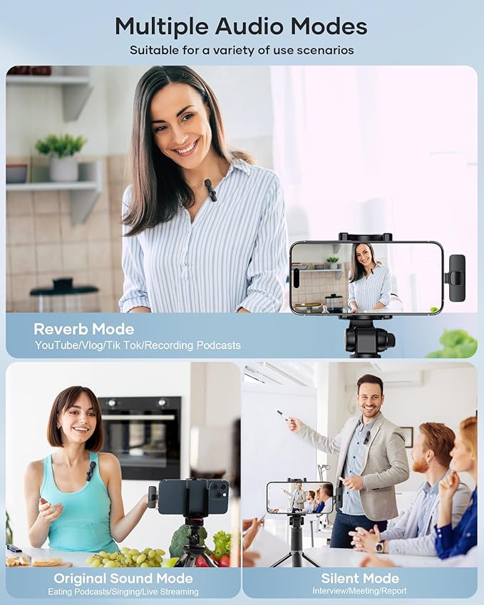 2 Pack Lavalier Microphone for iPhone iPad and Android Phone, Lapel Mic Plug and Play Wireless Mic Noise Reduction Mini Microphone for Video Recording Interview Podcast Vlog YouTube Tiktok