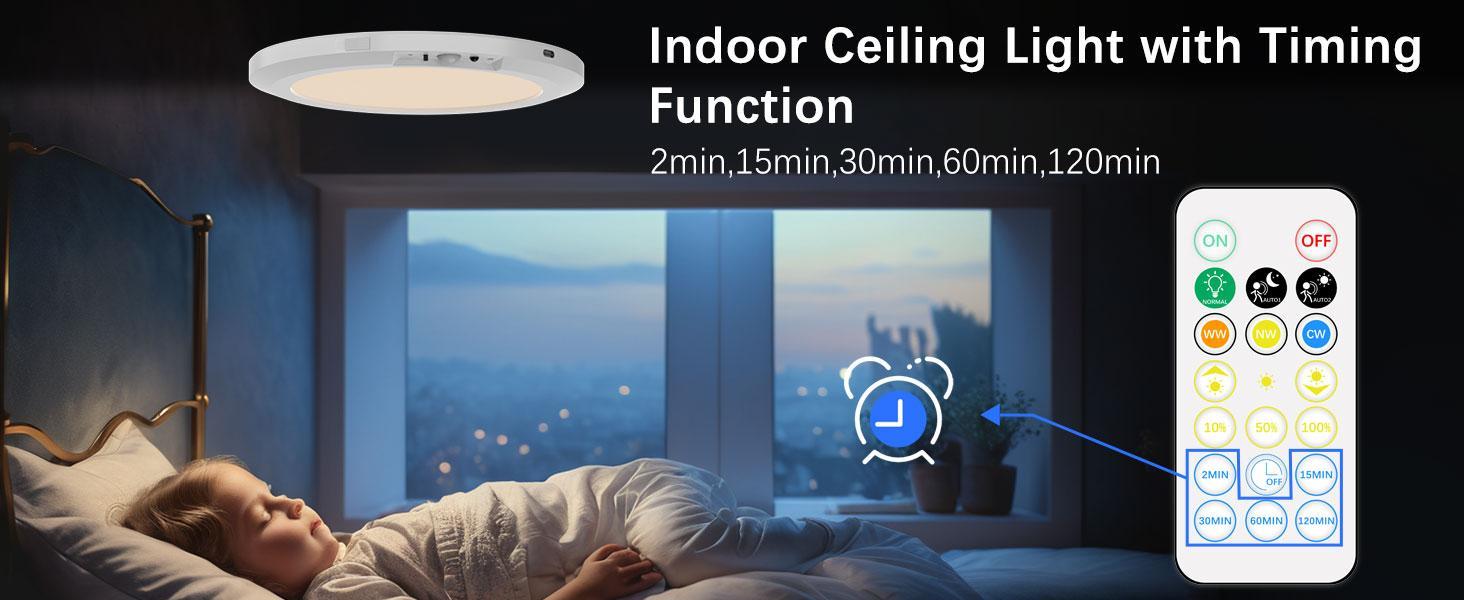 Motion Sensor Ceiling Light with Remote – Indoor Ceiling Lighting Lamp 10000mAh Battery Powered Rechargeable Magnetic LED Light for Closet Shower Stairs Hallway Garage, 3 Color 10 Brightness, No Wiring