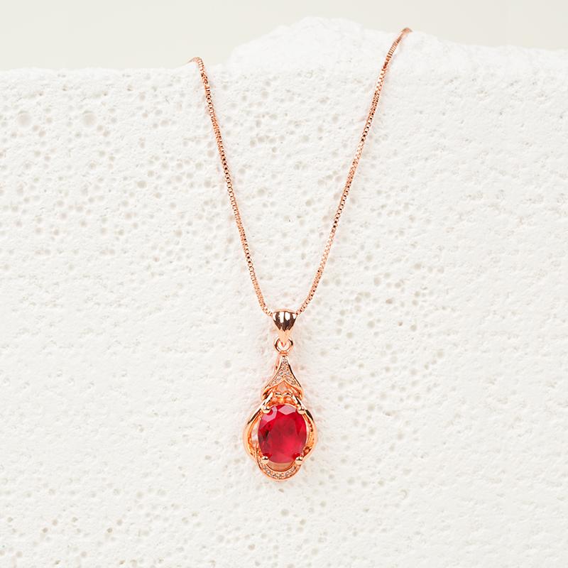 Pigeon Blood Red Teardrop Gemstone Necklace | Gold-Plated Elegant Pendant for Women