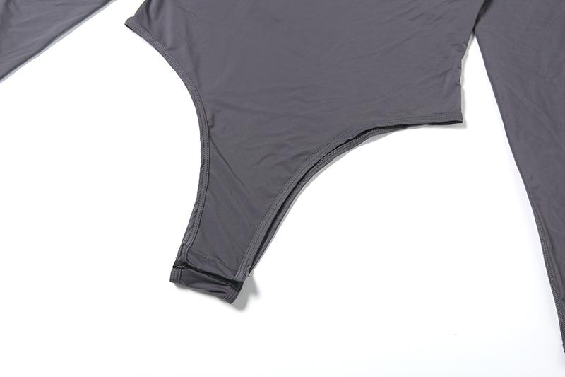 DOUCIU Basic Solid Color Simple Sporty Casual Versatile Tight-Fitting Sexy Hot Women'S Thin See-Through Long-Sleeved Jumpsuit And Pants Two-Piece Set