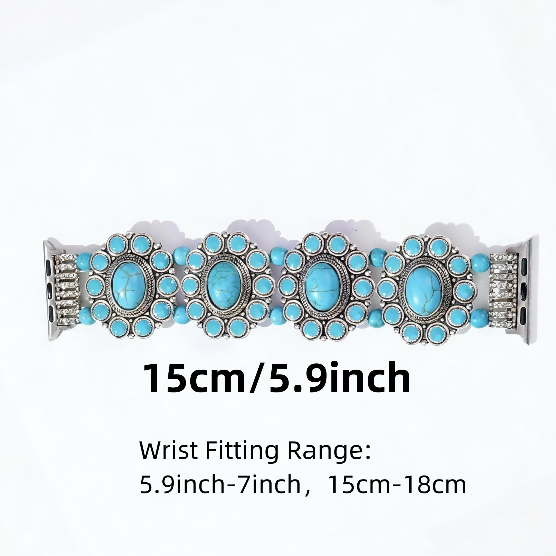 Bohemian Turquoise Beaded Band for Apple Watch，38mm,40mm,41mm,42mm,44mm,45mm,46mm,49mm Boho Vibe Turquoise Stretch Strap for iWatch Ultra1/2/3，S10 S11 SE987654321 Smartwatch Strap Smart Watch Accessories Smart Watch Straps