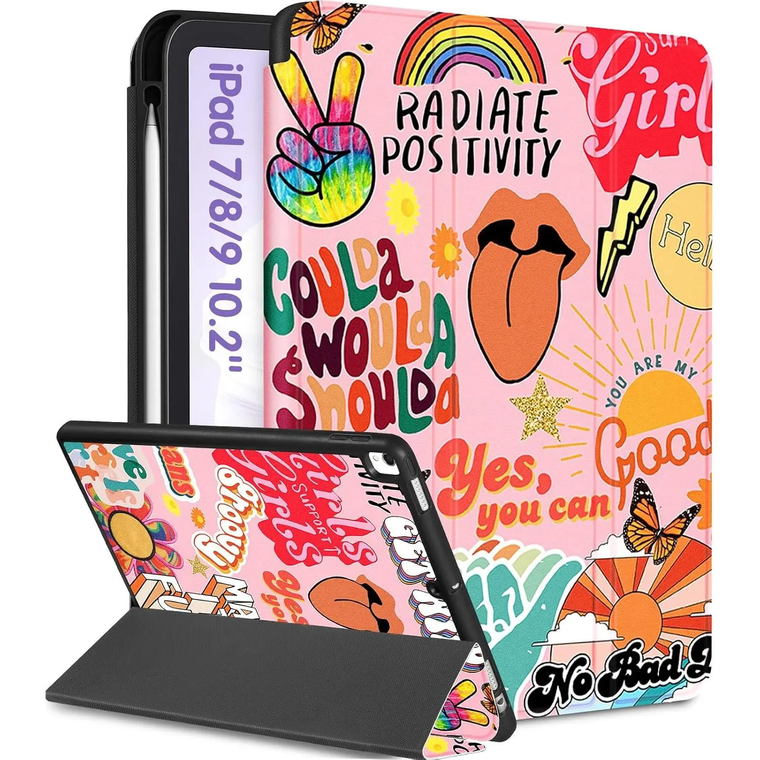 for iPad 9th/8th/7th Generation Case 10.2 Inch Girls Cute  Women Folio  Cover Pencil Holder Quote Aesthetic Design Girly Kawaii Teens  Cases for iPad 7/8/9 Gen A2602 A2270 A2197