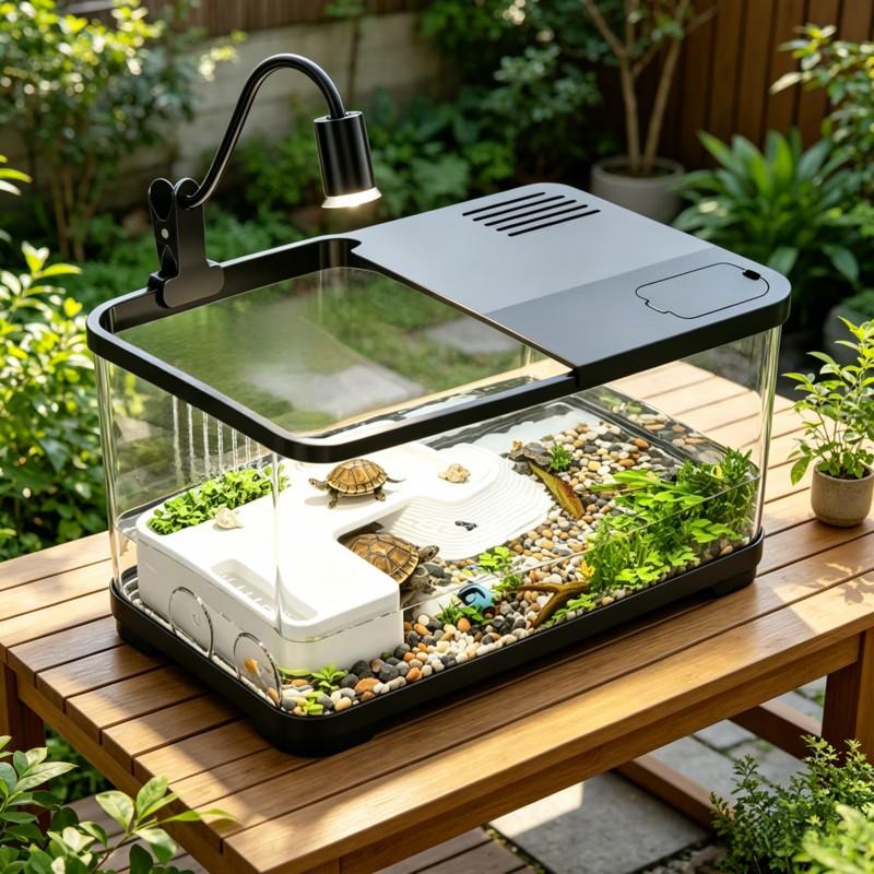 Eco Turtle Tank with Sun Deck, Home Use No Water Change, Villa Landscape Tank, Brazilian Turtle Grass Turtle Special Feeding Box, Aquatic Terrestrial Turtle Tank Fish Tank Combo, Terrarium