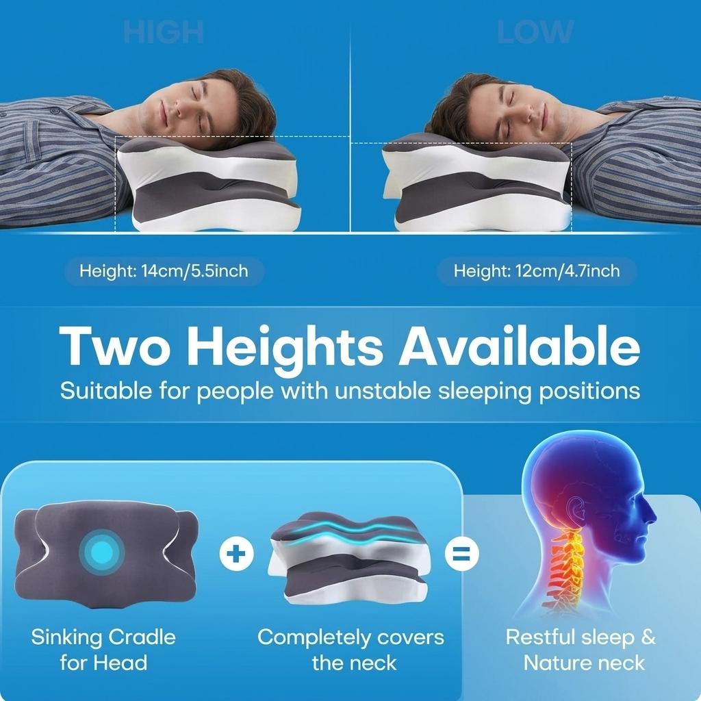 Double Sided Ergonomic Neck Pillow, Travel Neck Cushion, cooling skin-friendly cover and odor-free memory foam. Zoned support with widened armrest, soft comfy, fits all sleeping positions for home use, Neck Rest Cushion