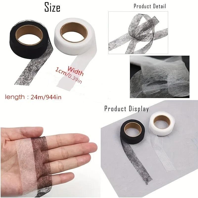 2 Rolls Dual-Sided Adhesive Binding Tape, Iron-On Seams for Sewing, Durable Polyester Fabric, DIY Patchwork Clothes Edges