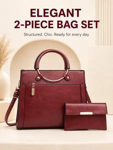 1pc Elegant 2-Piece Handbag Set, Large Capacity Tote Bag with Matching Wallet, Stylish Shoulder & Crossbody Purse for Work, Travel, Shopping, Daily Carry & Gift Giving, Structured Chic Everyday Bag