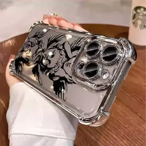 Phone Case for IPhone 17 16 Pro Max 15 Plus 14 13 12 11 E Air Black Angel Cupid Pattern Protective Four Corners Plated Shockproof Transparent Soft Silicone Cover