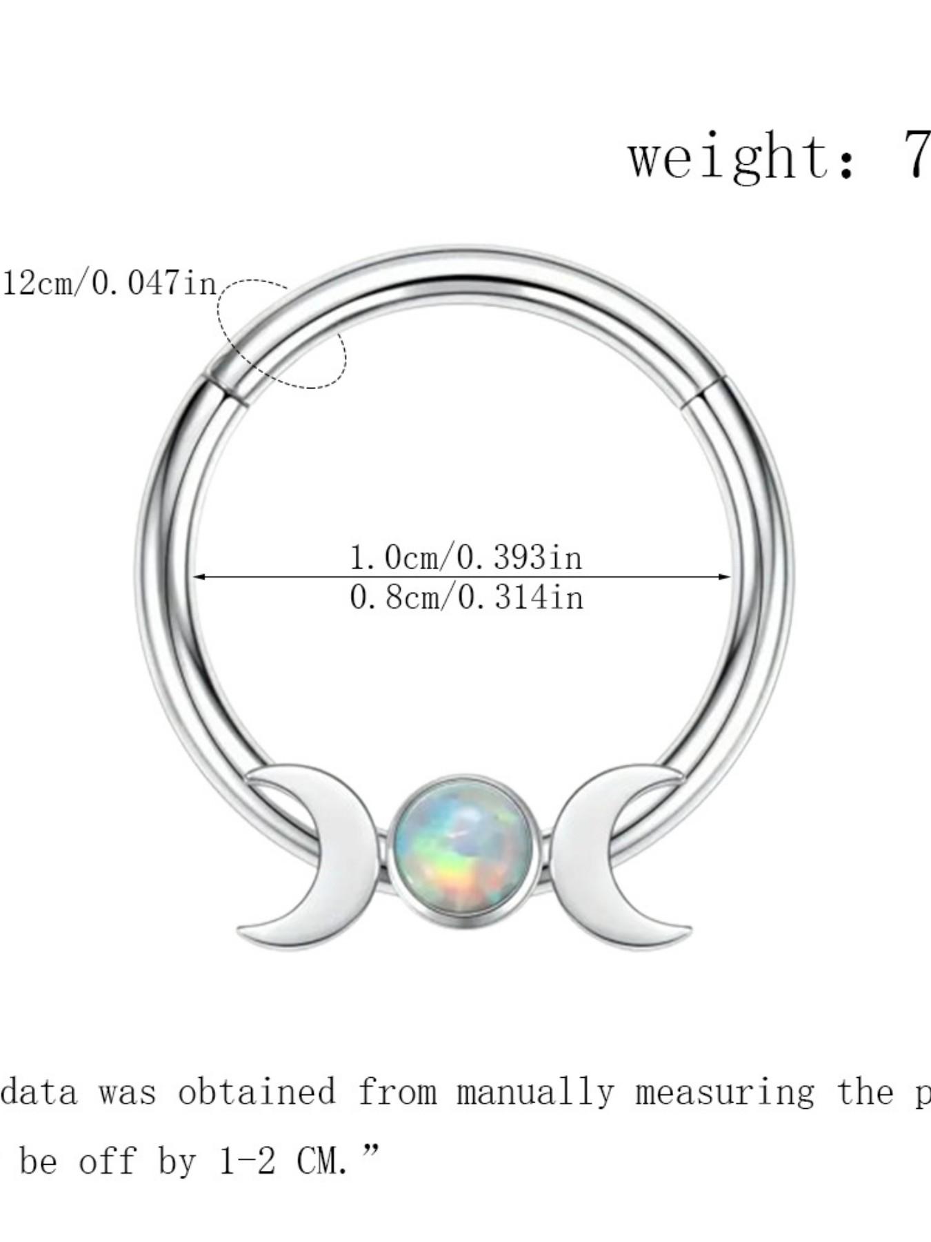 Moon Opal Septum Ring for Women, Stainless Steel Nose Ring Hoop, Double Crescent Cartilage Earring, Minimalist Piercing Jewelry, Aesthetic Gift