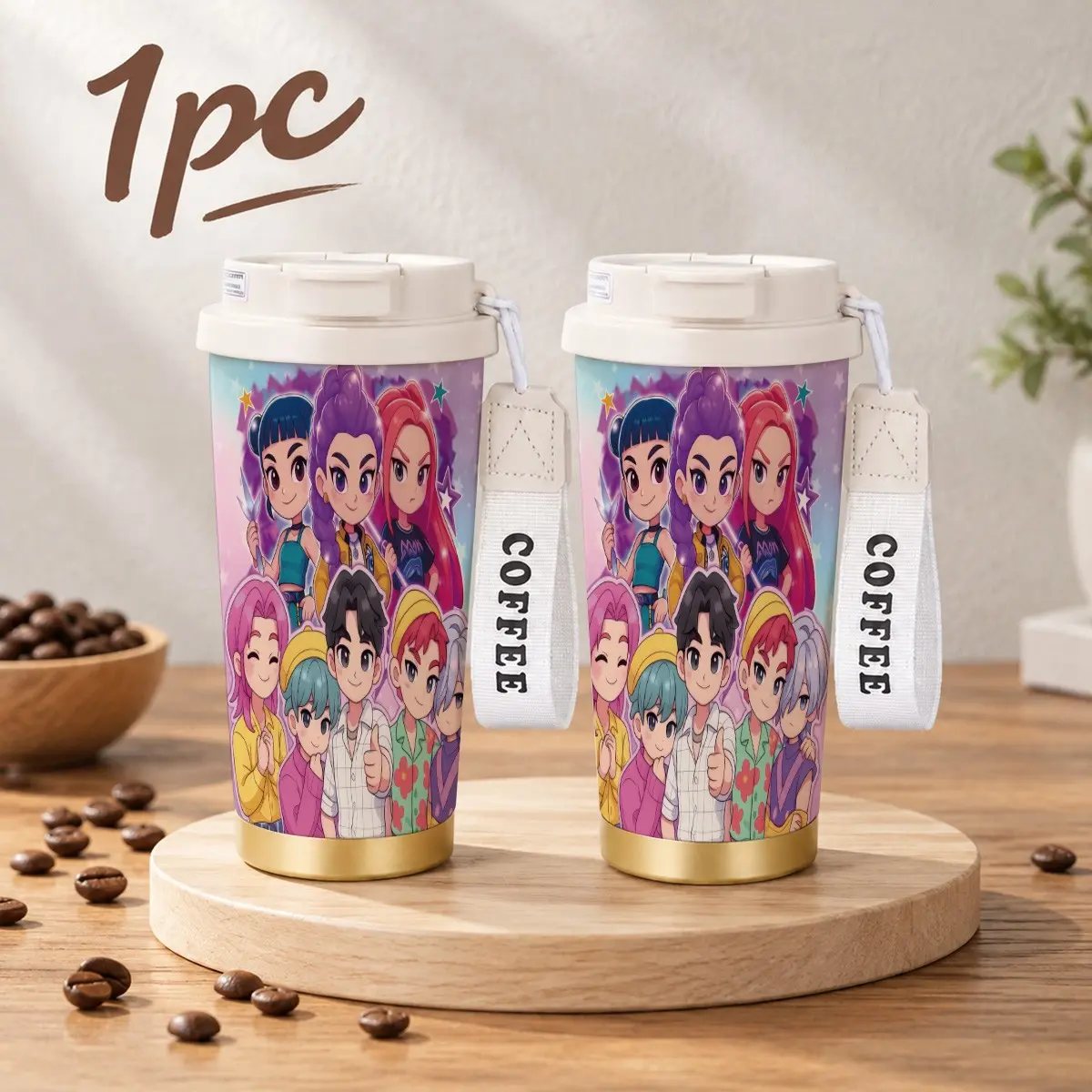 1pc 18oz 316 Stainless Steel Insulated Cup, Huntrix Idol Character Mug, Holiday Present, Perfect for Daily Commute, Hiking, Concert Party, Halloween & Thanksgiving Gift