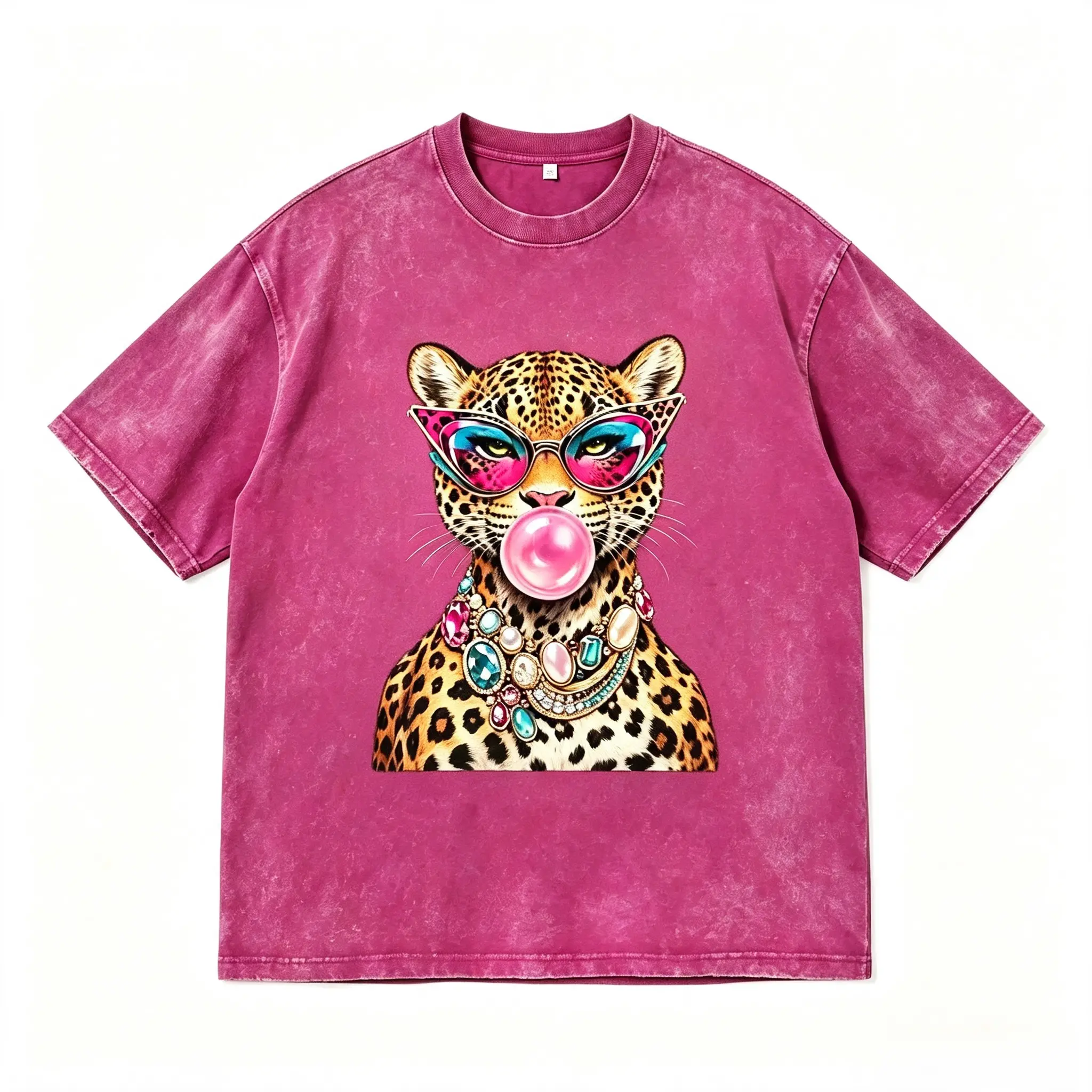 Women's Sleeveless Pure Cotton Animal Graphic T-Shirt - Trendy Cheetah with Sunglasses & Bubblegum, Fitted Cut, Medium Length, Moisture-Wicking, Cat Lover Gift, Bohemian Aesthetic, Gentle Wash, Menswear Option