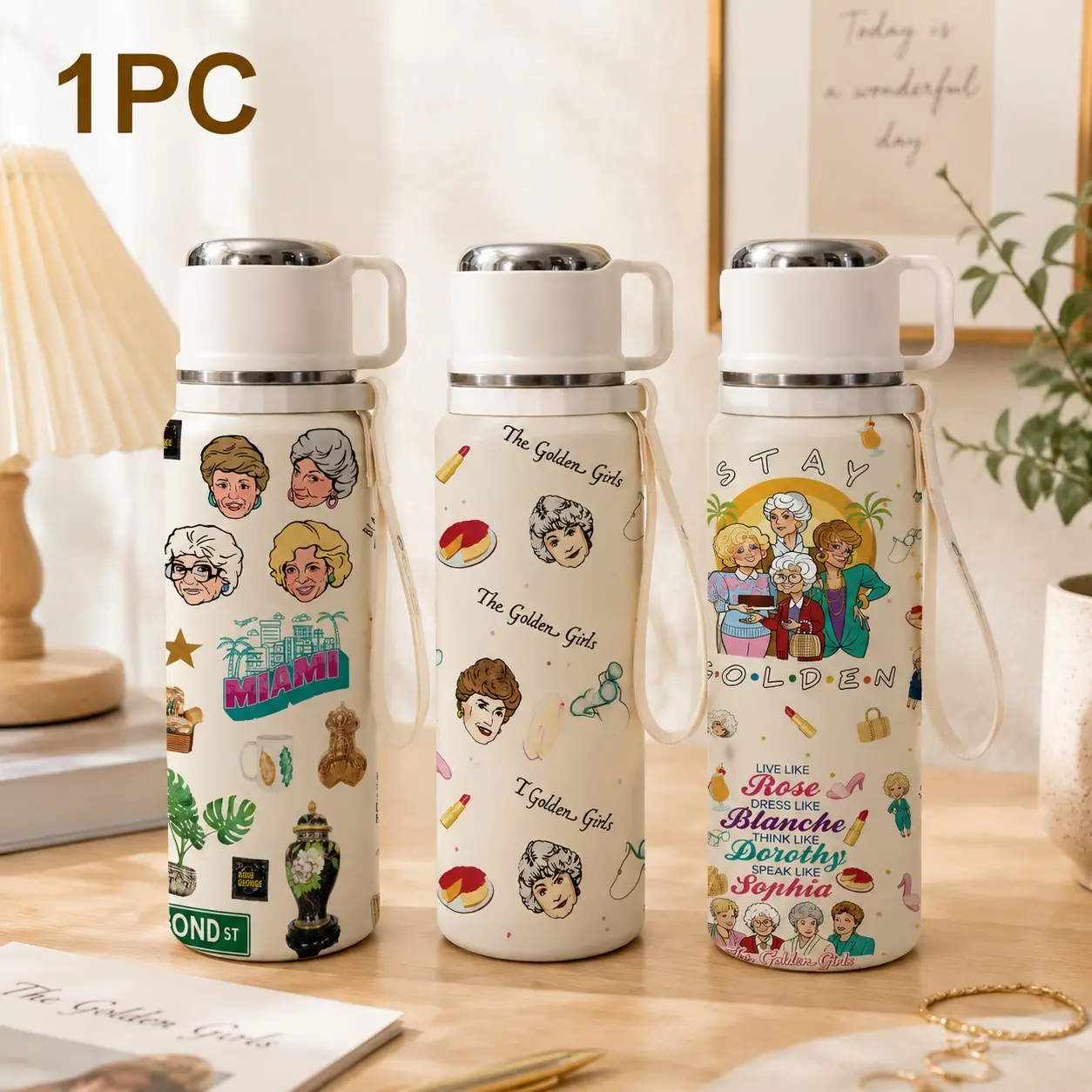 1PC 20oz Golden Girls Inspired Insulated Water Bottle, Stainless Steel Tumbler, Double Wall Vacuum Thermos, Leak Proof Travel Mug, Keeps Drinks Cold & Hot, Perfect for TV Show Fans, Women, Friends, Office, School, Daily Use, Birthday Gift & Holiday Gift