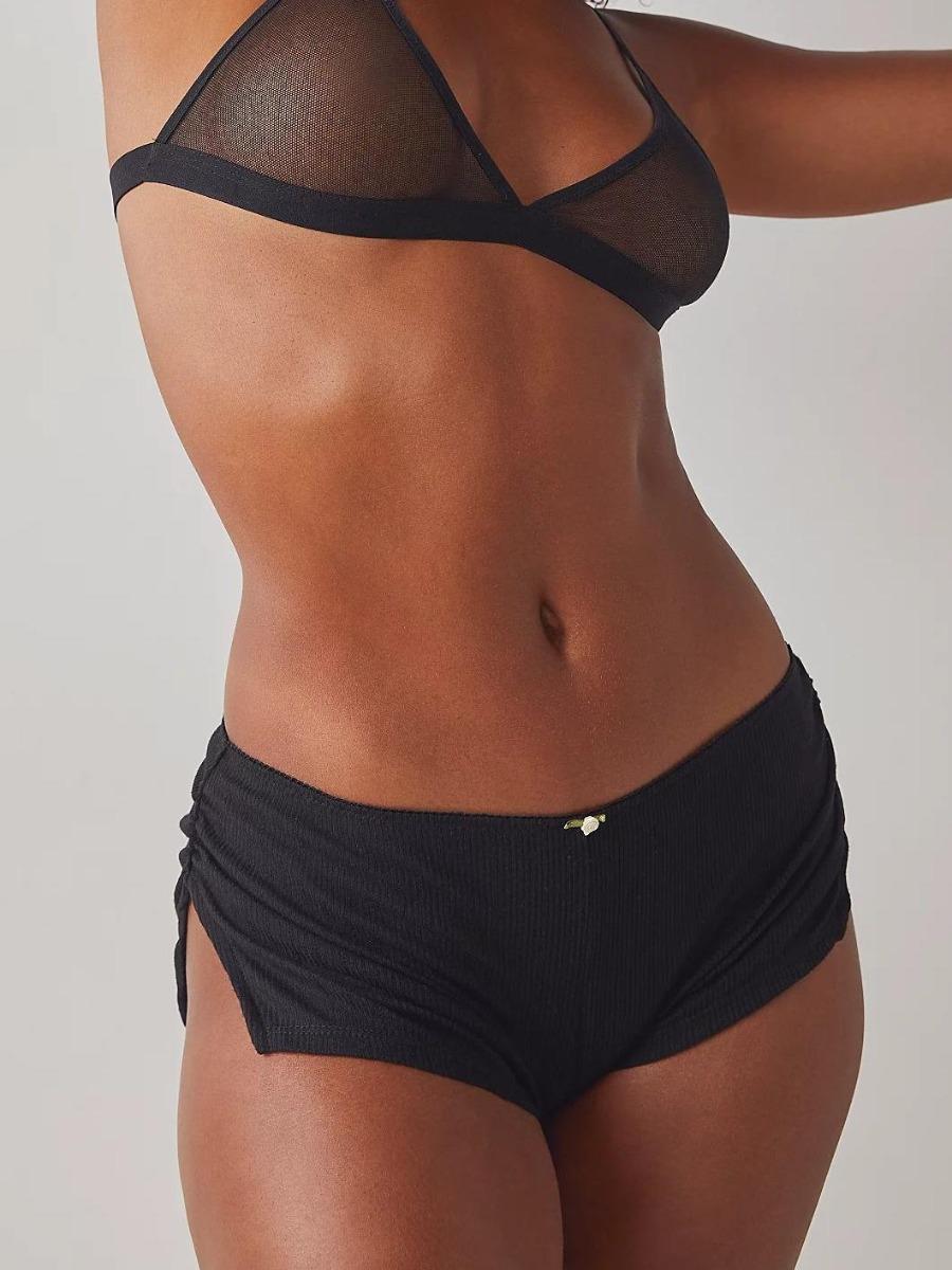 Three-pack Women's Y2K Shorts, Micro Shorts Side Slit Stretch Pajamas Shorts, Slim Fit Ruched Bottoms Cute Leggings