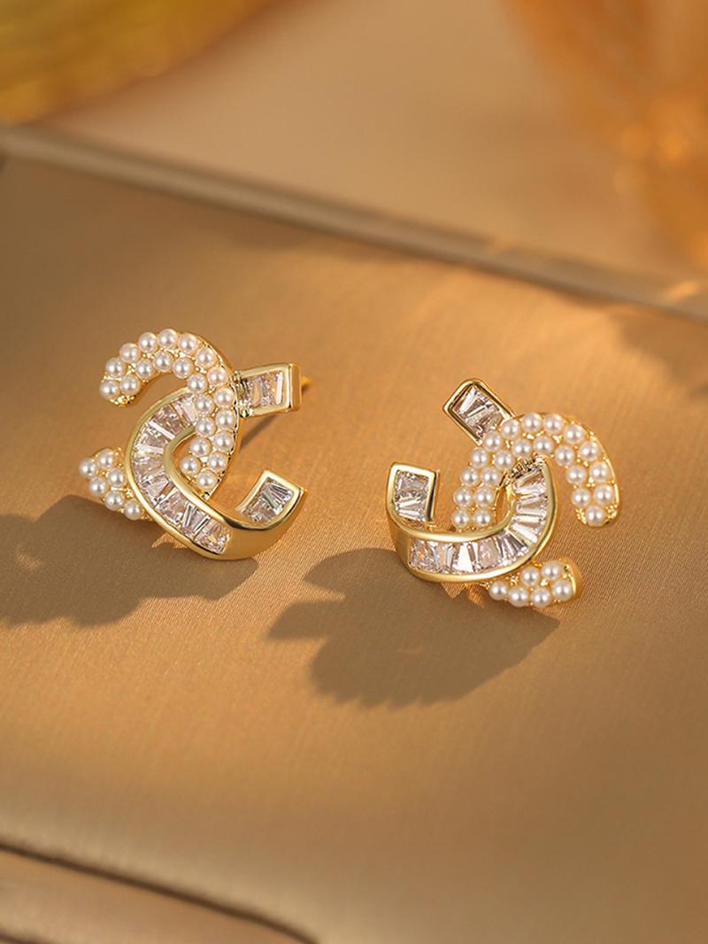 Elegant Zircon Cross Pearl Earrings Set, Fashion Earring, Trendy C-Shaped Ear Clips for Women, Perfect for Daily Wear & Date Nights