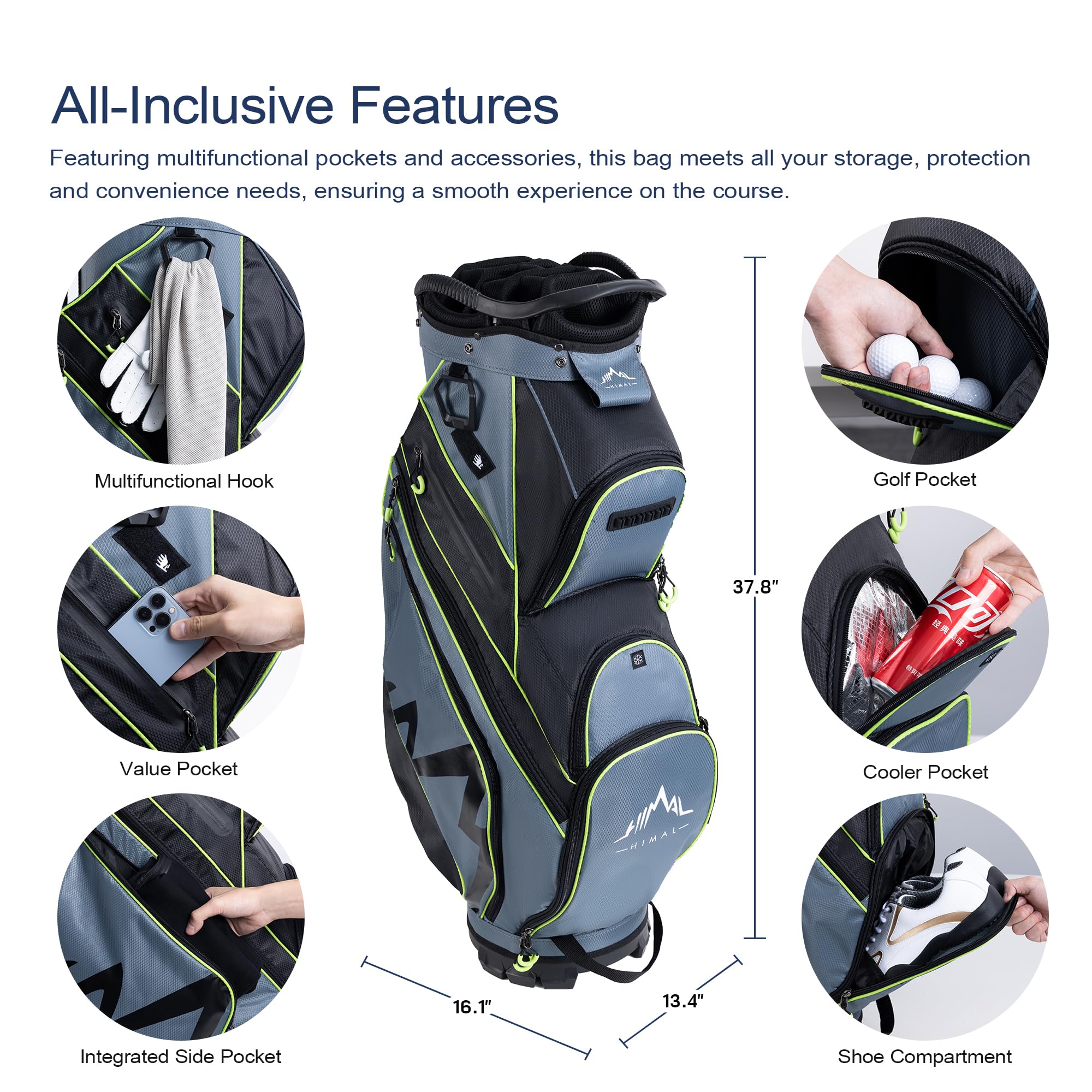 UNIHIMAL 14-Way Golf Cart Bag with Organizer Divider & Rain Cover