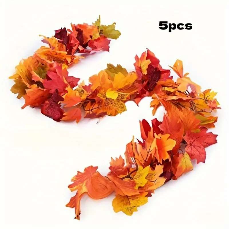 5-Pack Autumn Maple Leaf Wreaths, Fake Fall Leaves for Home Office Decor, Festive Decorations, Seasonal Thanksgiving Halloween Christmas Decoration, Indoor Use, Fade-Resistant PVC, Easy Hanging Design